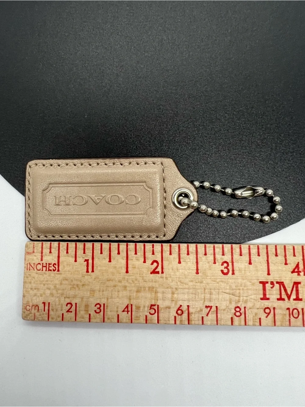 Coach Leather Hangtag Keychain Beige Tan Bag Charm Fob Logo Authentic EUC